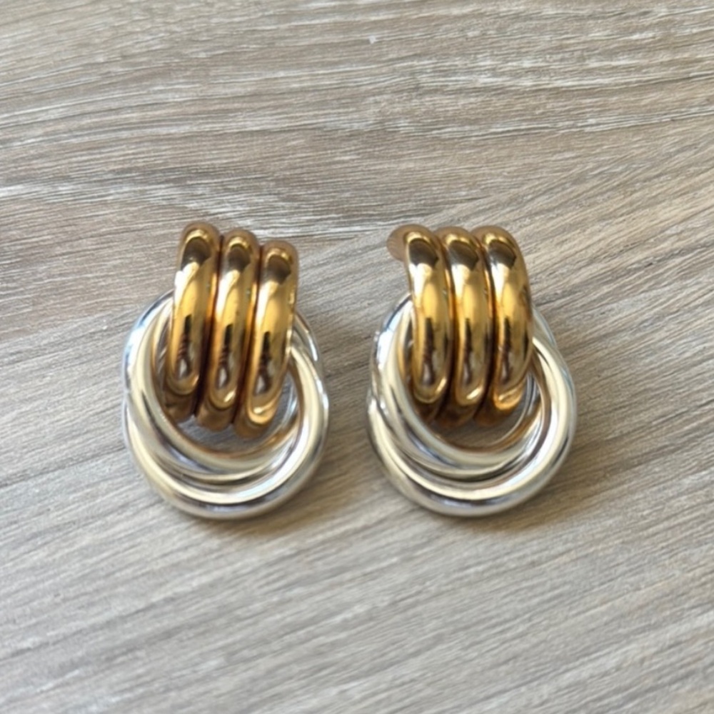Heaven Mayhem Double Knot mixed gold and silver earrings